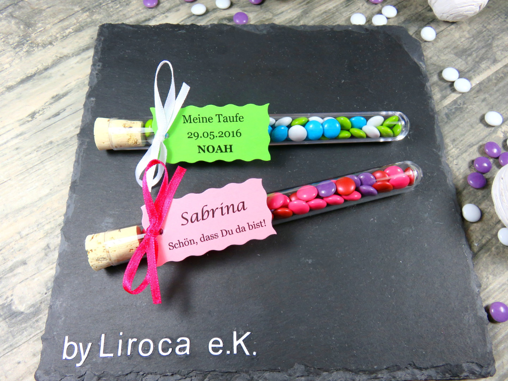 Gastgeschenke Reagenzglas Tischkarte Taufe Kommunion Hochzeit